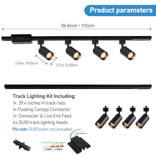 Black 4-Light LED Track Lighting Kit with 3.3FT H Track Rails & Floating Canopy