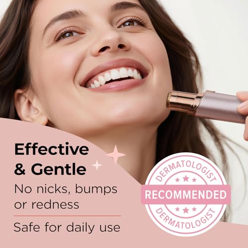 Facial Hair Removal for Women: Electric Face Razor with LED Light - Painless & Instant Results Mini Shaver for Travel Use (Rose Gold)