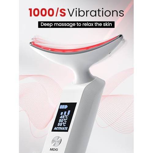 Face Massager Portable Charging Dock, Red Light Therapy for Face and Neck, 3 Heat Settings, Vibrating Face Massage, 9-Color & 30-Day Battery | Home Spa Travel Skincare - White