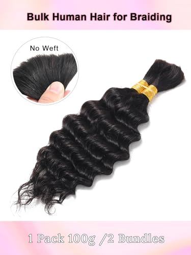 20 Inch Deep Wave Human Braiding Hair Bundles for Boho & Curly Styles - Natural Look
