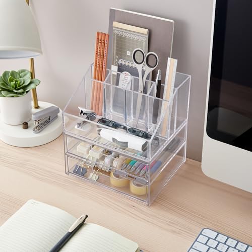 STORi Stackable Desk and Drawer Organizer - Clear 6-Compartment & 2 Wide Drawers - Organizer & Drawer Set