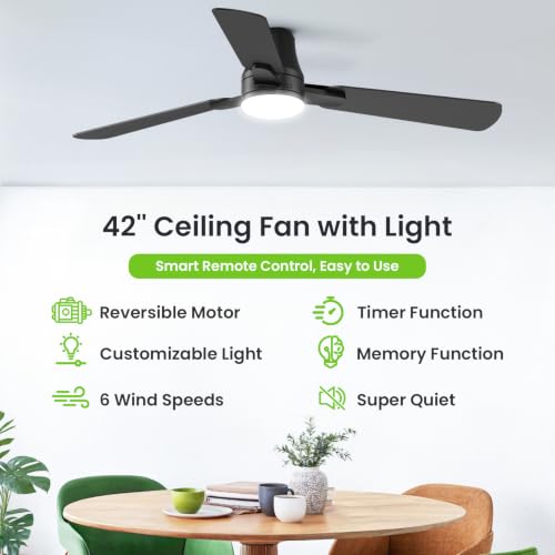 Black 42-Inch Ceiling Fan with Lights and Remote - Easy Assembly
