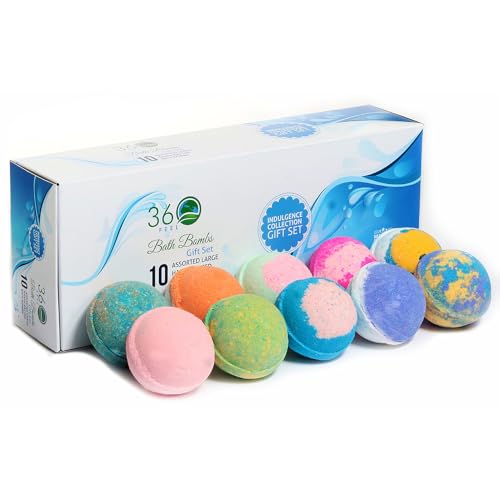 10 Assorted Large Bath Bombs Gift Set - Moisturizing Essential Oil Fizz for Women