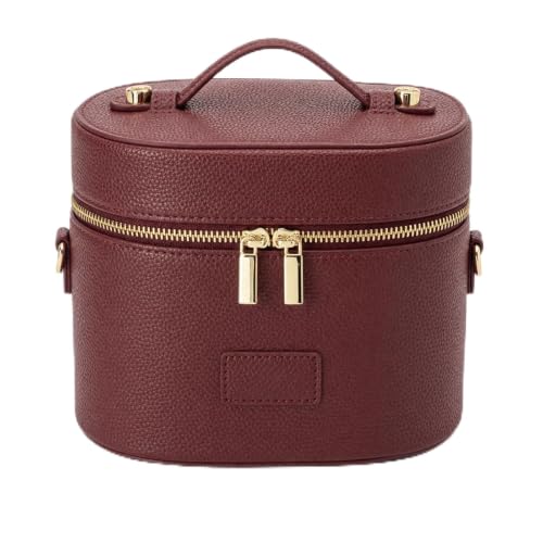 BAGOK Burgundy Leather Travel Makeup Organizer Bag with Removable Divider