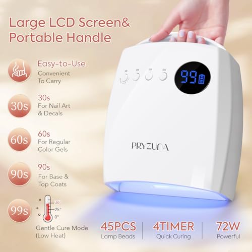 White Cordless UV LED Nail Lamp 72W with 45 Beads & 4 Timers - PRYZUNA