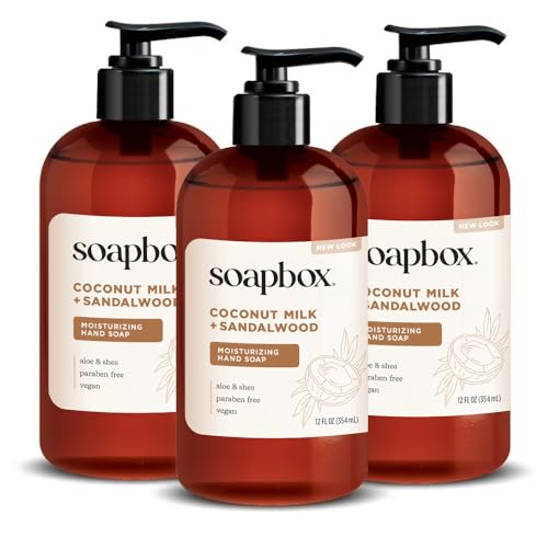 Soapbox Coconut Milk & Sandalwood Liquid Hand Soap - 3 Pack, Gentle & Vegan