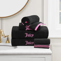 Juicy Couture Black and Hot Pink Border Bath Towels 6-Piece Cotton Set - Quick Dry