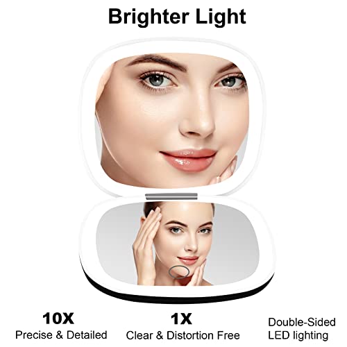Lighted Travel Compact Mirror with 1X/10X Magnification & Dimmable LED Light - Black