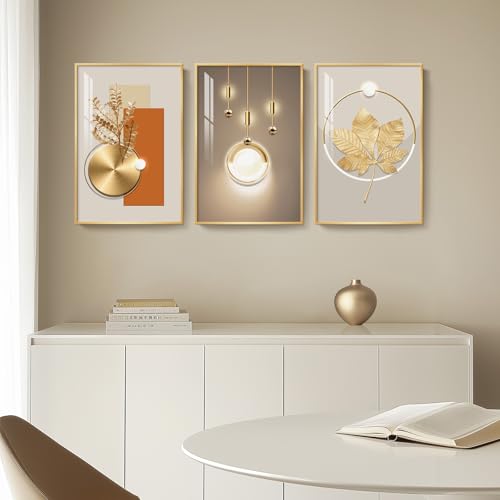 Cuspin 16x24 Inch Modern Gold Wall Art Set - 3 Pieces, Framed Luxury Decor
