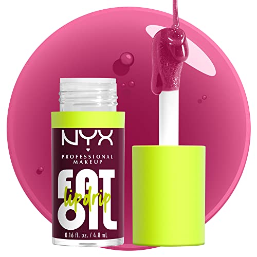 NYX PROFESSIONAL MAKEUP Fat Oil Lip Drip, Moisturizing Lip Oil Gloss, Vegan Tinted Formula, Up to 12 HR Hydration - That's Chic (Deep Berry)
