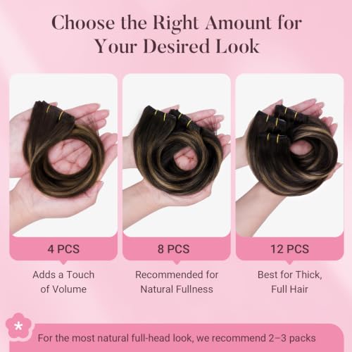 MAXITA Clip-In Hair Extensions 16 Inch 60g Real Human Hair Balayage Dark Brown Mix - 4PCS
