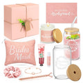 Meanplan 14 Pcs Bridesmaid Proposal Gifts Set, Will You Be My Bridesmaid Gifts with Proposal Box Glass Cup Makeup Bag Cards Lip Balm Hand Cream Candle Scrunchie Bracelet Diamond Pen for Wedding(Pink)