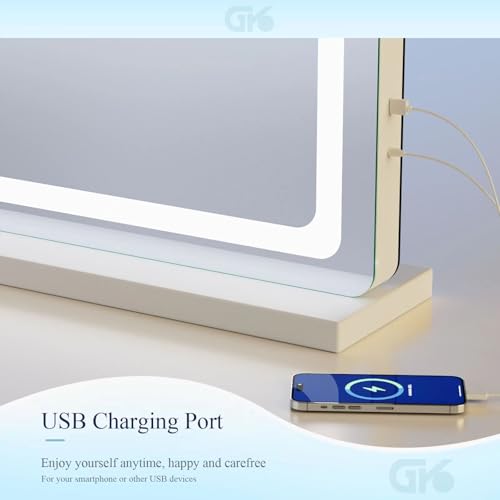 Round White LED Makeup Vanity Mirror with USB Charging, 10X Magnification, Dimmable Lights