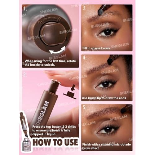 SHEGLAM Brow-Fection Angled Brush & Dip Upgraded Microblading Eyebrow Pen Long Lasting Waterproof Easy To Color-Chocolate