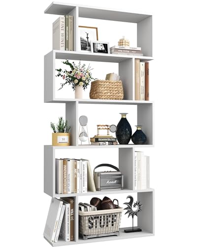 White 5-Tier Geometric Bookcase with Modern Design, 27.8W x 9.5D x 61.8H Shelf