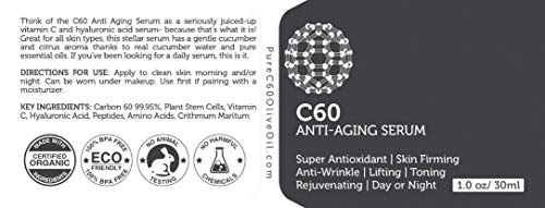 C60 Anti-Aging Face Serum 1oz with Hyaluronic Acid & Plant Stem Cells – Wrinkle Reducer & Hydrator for Men & Women
