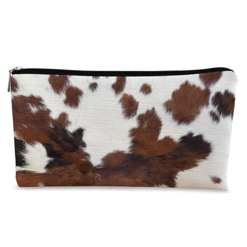 Western Makeup Bag, Cow Print, Cosmetic Bag, Women's Accessory, Brown