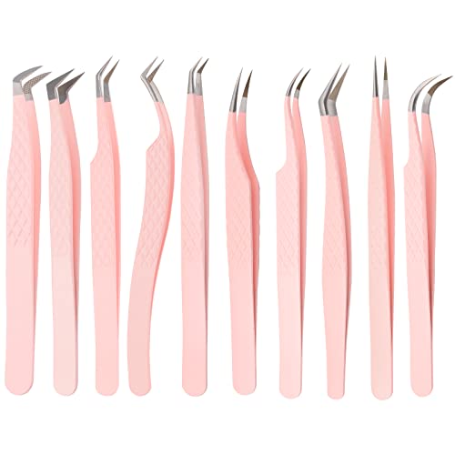 FADLASH Precision Lash Tweezers - Straight Fiber Tip Eyelash Extension Tweezers - Professional Artist Tech Work Kit - Pink