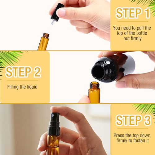 Mini Spray Bottles Set - 300 Brown Glass 5ml Travel Refillable Atomizers with Leakproof Design