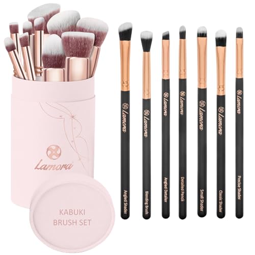 Kabuki Makeup Brush Set (Rose) with Eyeshadow Brush Set