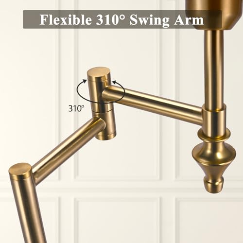Boho Rattan Floor Lamp with Swing Arm, Adjustable 310° Natural Standing Reading Light
