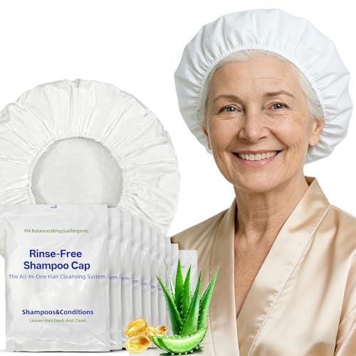 Shampoo Caps No Water Rinse Microwavable | Waterless Rinse Free Shampoo Cap Hair Washing for Bedridden Patients, Elderly Care, Camping | PH Balanced, Portable, Easy to Use - 8 Pack