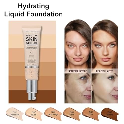 PHOERA Hydrating Serum Foundation,Flawless Full Coverage and Hypoallergenic Makeup Base Foundation. (N01 Porcelain, norm)