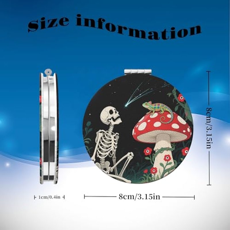 Double-Sided Pocket Compact Mini Makeup Mirrors 1x, 2X Magnifying Mirror Portable Foldable Round Small Purse Mirror Suitable Daily Party Travel for Man Woman - Skull Lizard