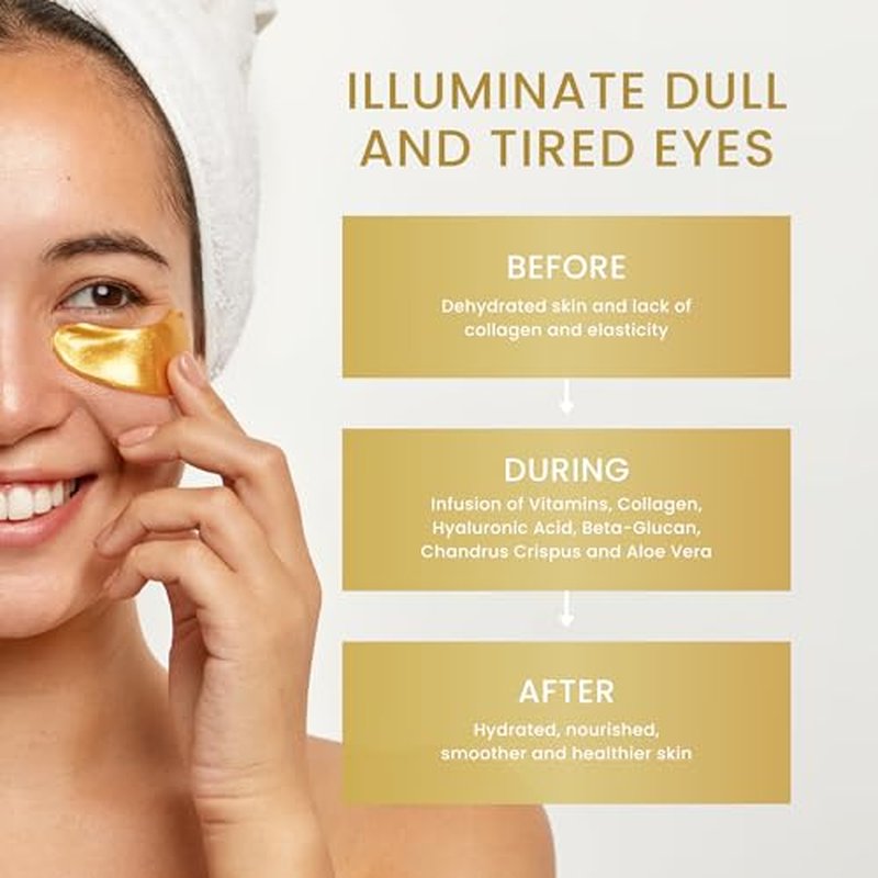 24K Gold Under Eye Patches, Eye Mask,Eye Patches for Puffy Eyes and Dark Circles, Eye Masks Skincare (16 Pair (Pack of 1))