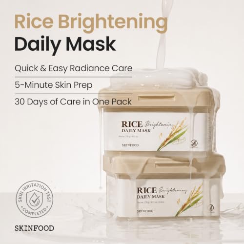 SKINFOOD Rice Daily Mask 30 Sheets - Korean Glass Skin Sheet Mask, Nourishing & Hydrating, Large Capacity