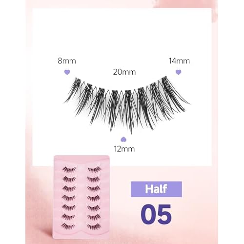 Manga Half Lashes Anime Spiky False Eyelashes Japanese Asian 3/4 Lashes Natural Wispy Fake Eyelashes 7 Pairs Pack Half-05