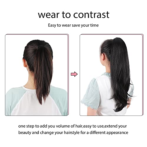 HSPJHTM 22 Inch Dark Brown Synthetic Ponytail Extensions - Pack of 2, Clip-In Hairpieces for Women