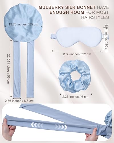3 Pack Reversible Mulberry Silk Sleep Bonnet for Women - Blue