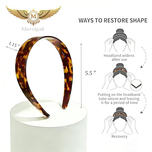 Tortoise Shell Wide Headband for Women, Non-Slip Acetate Hair Band with Teeth - Classic Tortoise Style (Tortoise)