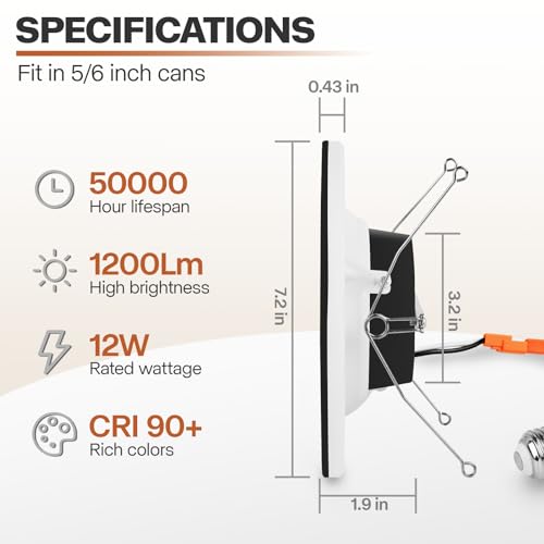 POWERASIA 12 Pack 5/6 Inch Dimmable LED Recessed Lights with Night Light, 5CCT+NT-BK