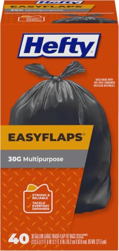 Hefty Large Trash Bags 30 Gallon, Multipurpose Black Garbage Bags - Pack of 40 (6 Packs)