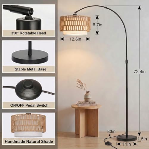 NUBEAURA Bohemian Black Arc Floor Lamp with Adjustable Height & 2 Shades