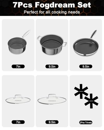 Stainless Steel Cookware Set with Nonstick Frying Pan and Saucepans - Silver, 5 Pieces