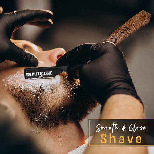 BEAUTICONE Straight Razors for Men, Straight Edge Razor with Single Edge Replacement Blades, Stainless Steel, Barber Razor for Men's Shaving, Barber Shaving Knife, Wooden Handle, Slide-Out