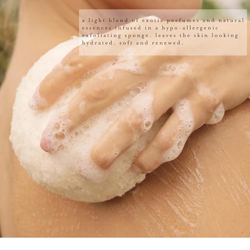 kai Body Buffer ? 2 Count exfoliating Bath sponges with Built-in Cleanser, Gardenia Scent, Vegan & Cruelty-Free | Gently exfoliates & cleanses | Made in The USA