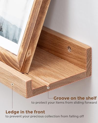 Oak Picture Ledge Shelf Set - 36 Inch Floating Wall Shelves with Lip, Natural Oak, Set of 2