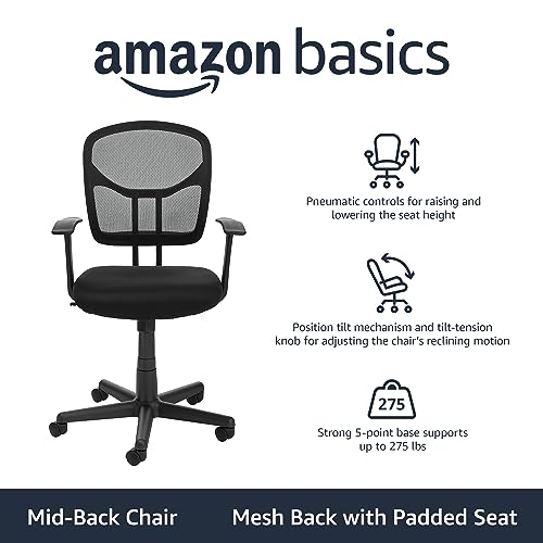 Breathable Mesh Mid-Back Office Chair with Armrests and Lumbar Support