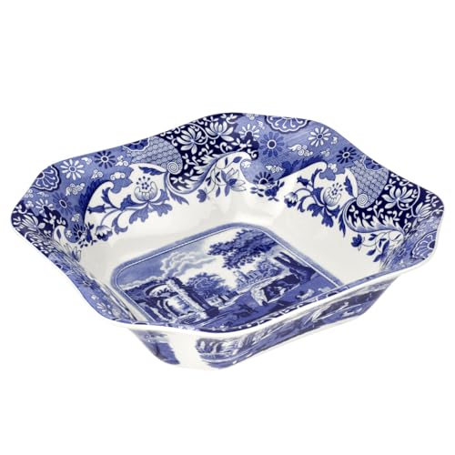 Blue Italian Square Serving Bowl - 9.5-inch Porcelain Tableware