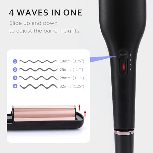 4-in-1 Hair Crimper Waver Curling Iron for Beach Waves & Deep Waves, Adjustable Temp