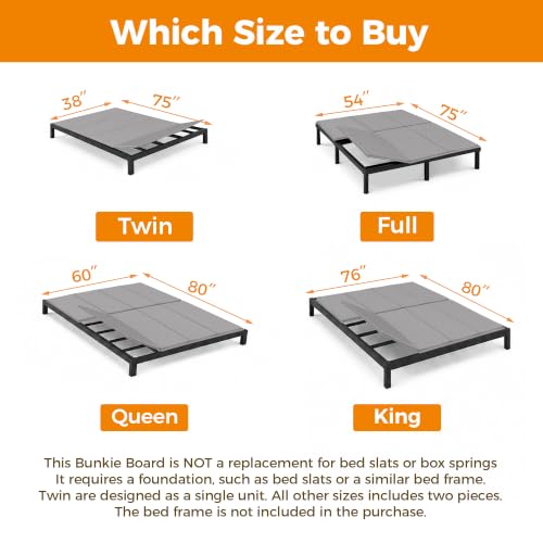 Queen Size Bunkie Board 60x80 Support for Mattress Under Bed, Gray - Heavy Duty