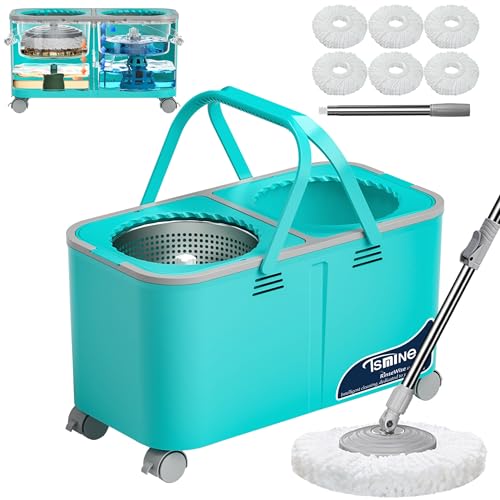 RinseWise Easy-Use Gen 2 Mop Bucket Blue with Water Separation & 6 Microfiber Mops