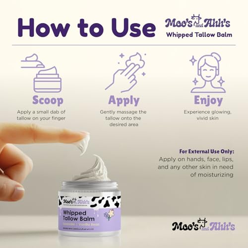 Lavender Vanilla Bean Whipped Tallow Balm – Organic Grass-Fed Face & Body Moisturizer 2 Oz