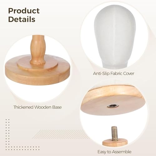 White Wooden Mannequin Head Stand with Detachable Base and Canvas Wig Display Model W1