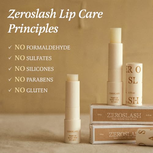 Zeroslash Vegan Lip Butter Stick with Shea Butter & Squalane 0.13oz ? Hydrating Lip Balm for Dry, Chapped Lips | Plant-Based Lip Care with 6 Natural Oils | Overnight Lip Mask | Pack of 3