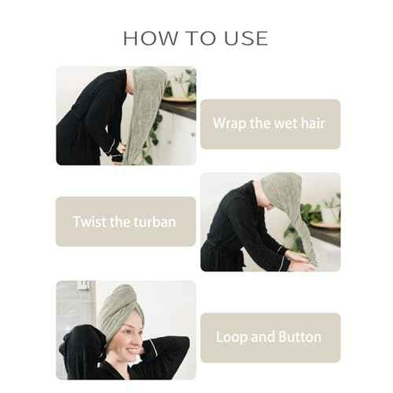 Extra Large 4 Pack Microfiber Hair Towel Wrap for Women Super Absorbent & Quick Dry Hair Drying Towels with Button, Hair Turbans for Curly Hair Long & Short Hair - Anti-Frizz (green pinstripe)